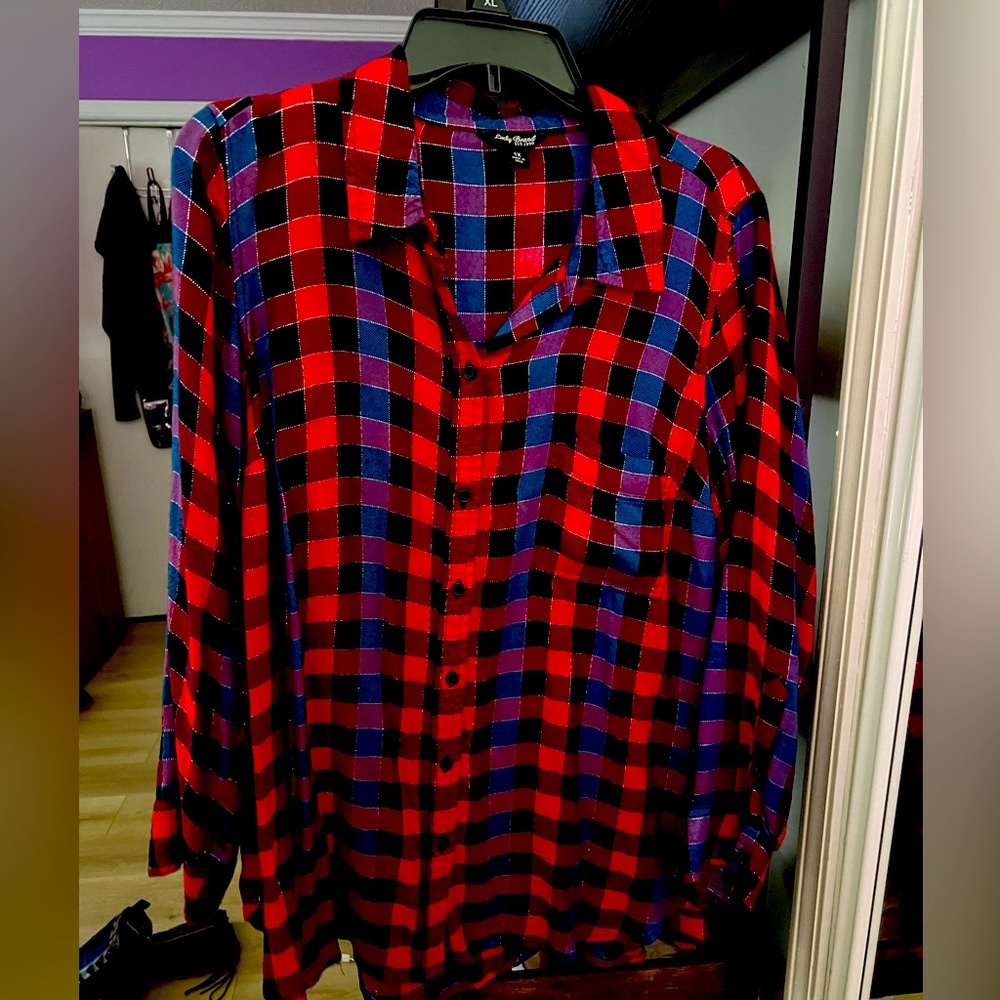 🐸 Lucky Brand Plus Size Sparkle Plaid Shirt